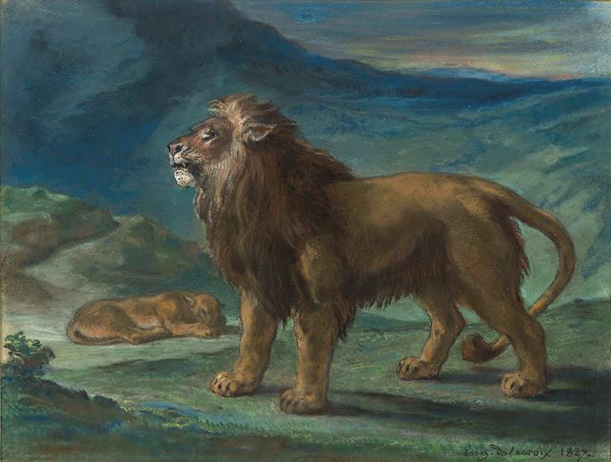 Eugène Delacroix - Lion and Lioness in the Mountains (Lion et lionne dans les montagnes)                                        | MasterArt
